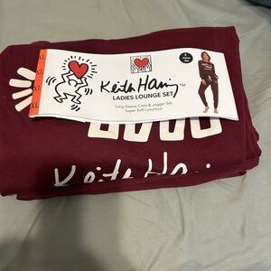 Keith Haring Burgundy Pajama Top and Bottom